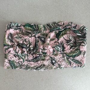 Hanky Panky bandeau pink and green floral lace w/lace ruffle detail size small